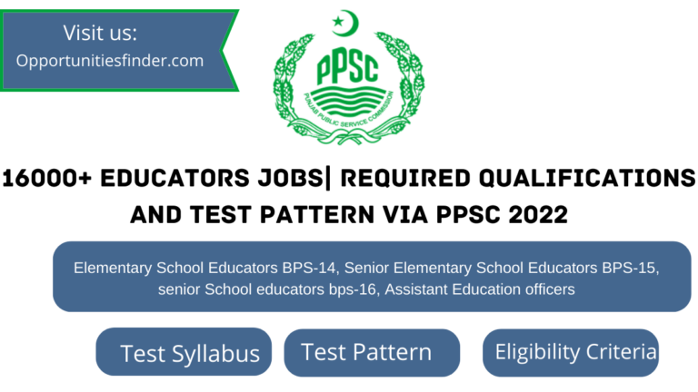 16000+ Educators Jobs| required Qualifications and Test Pattern via PPSC 2022