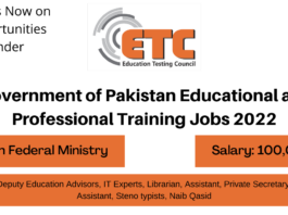 Government of Pakistan Educational and Professional Training Jobs 2022