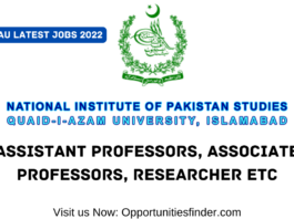 National Institute of Pakistan StudiesNIPS Quaid Azam University latest Jobs 2022