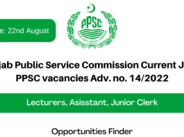 Punjab Public Service Commission Current Jobs PPSC vacancies Adv. no. 142022