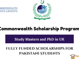 HEC Commonwealth Scholarship Program 2024-2025