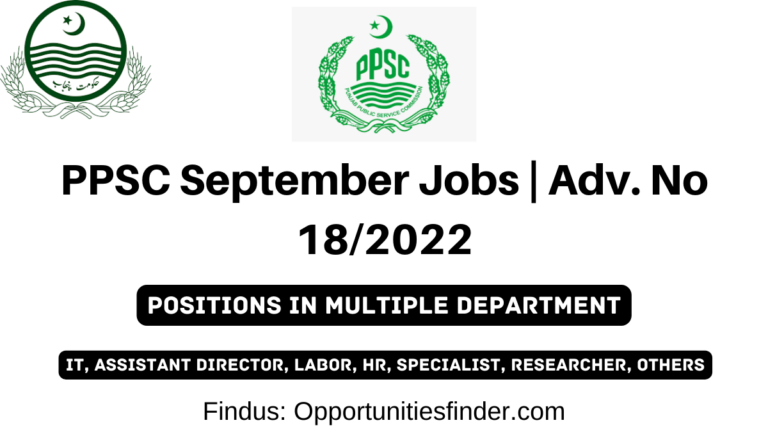 PPSC September Jobs | Adv. No 18/2022