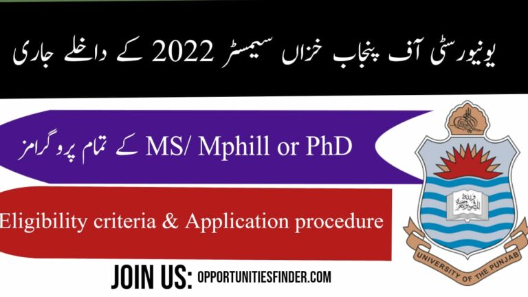 University of The Punjab MS/ MPhil and PhD Admissions Open| Spring semester 2022