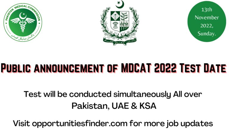 MDCAT 2022 Official Test Date by PMC