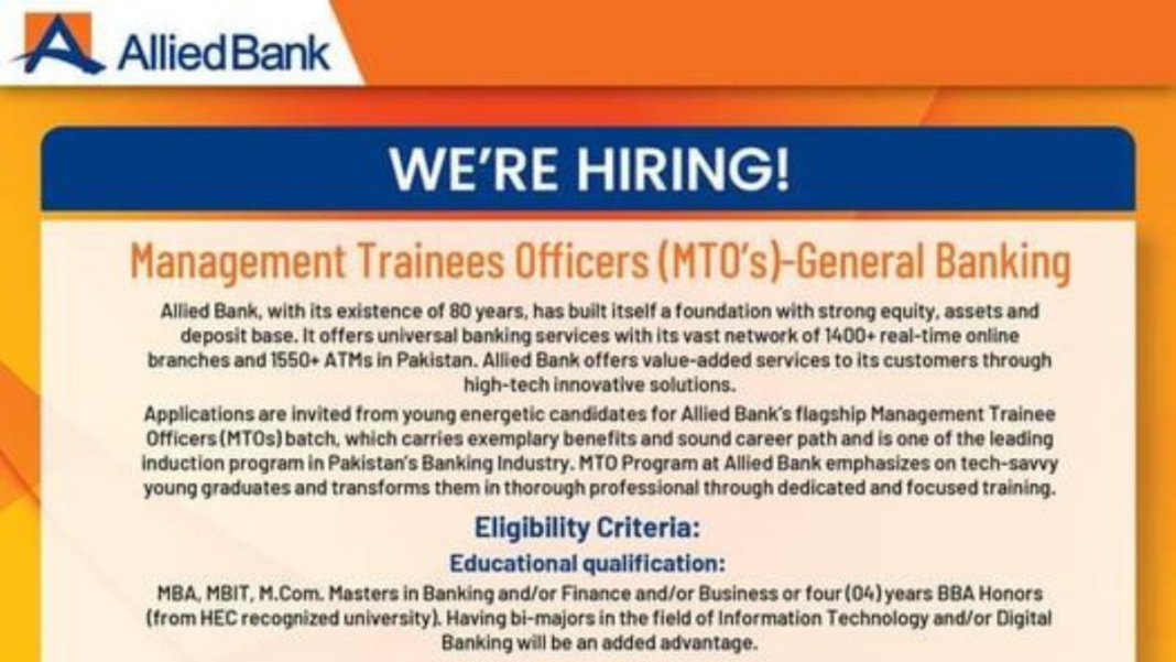 Allied Bank Limited Latest Jobs 2023 MTOs Required