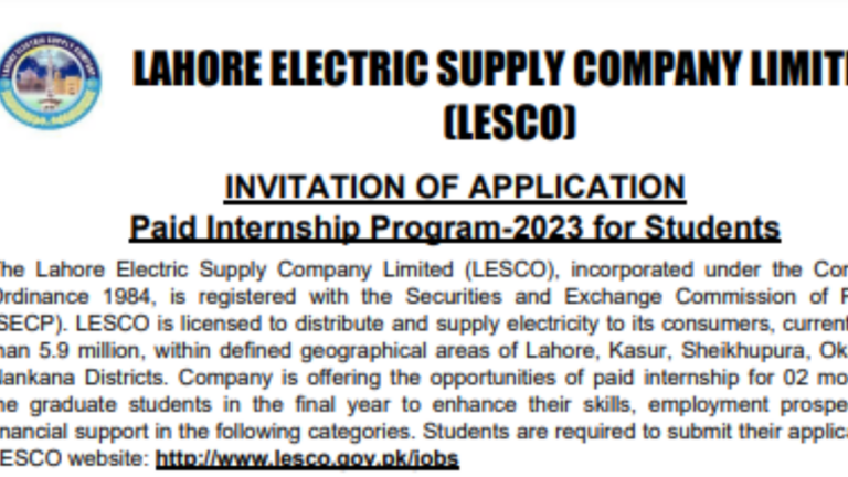 LESCO Paid Internship Program 2023